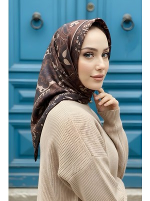 İmaj Butik Kahverengi İpekhan Soft Dijital Pamuklu Eşarp