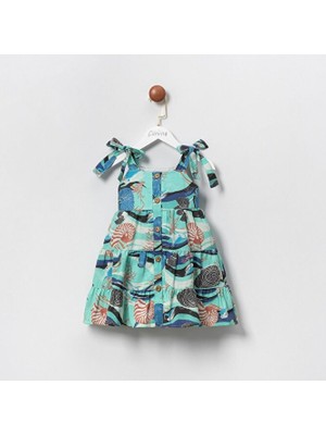 Cumino Deniz Temalı Yeşil Elbise