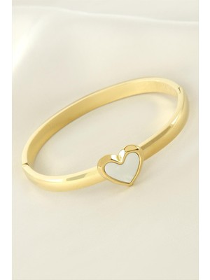 Makay Kalp Sedef Lüks Çelik Kelepçe Bileklik