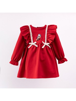 Cumino Kuş Nakışlı Kız Bebek Elbise