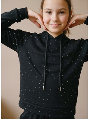 İnebolu Kids Kız Çocuk Full Boncuk Taş Detaylı Kapüşonlu Sweat Eşofman Takım