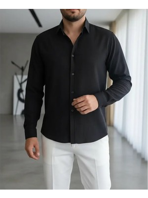 Moda Siyah Oversize Rahat Kalıp Gömlek