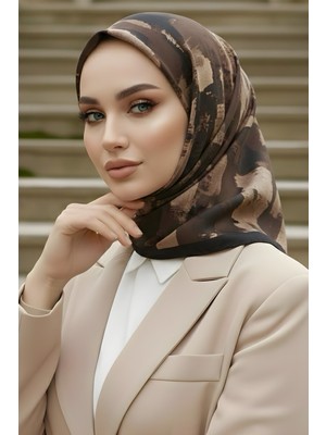 İmaj Butik Kahverengi İpekhan Soft Dijital Pamuklu Eşarp