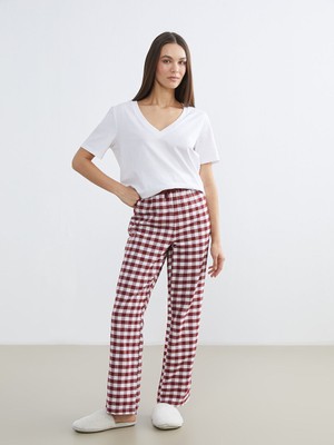 LC Waikiki Kırmızı Beli Lastikli Ekose Kadın Pijama Altı