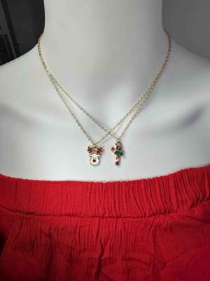 Uno Di Famiglia 2 Li Noel Kolye Seti , Reindeer Geyiği Figürlü Kolye , Baston Şeker Figürlü Kolye