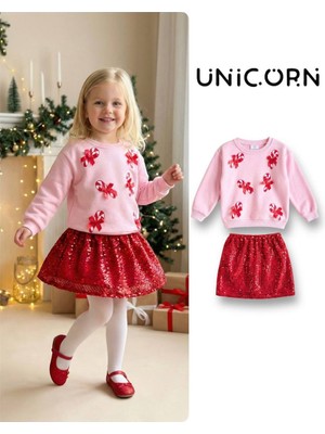 Noble Kids Kurdele Aplikeli Pullu Etekli Takım – Pembe & Kırmızı, Kız Çocuk, 2–8 Yaş