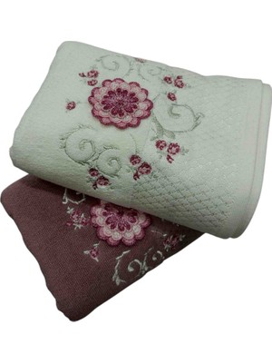 Özdilek 4 Adet Mariposa Nakışlı El Yüz Havlusu 50X90 cm Krem-Mürdüm