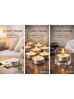 Mumline Ev ve Parti Dekorasyonu Için Tealight Mum –amber Kokulu, 3 Saat Yanma Süresi