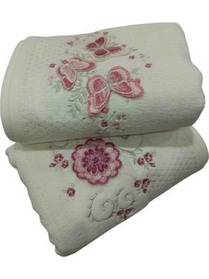 Özdilek 4 Adet Mariposa Nakışlı El Yüz Havlusu 50X90 cm Krem