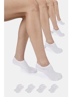 ERENART Bambu Kadın Sneaker Beyaz Çorap Dikişsiz Görünmez Bilekte Spor Çorap Premium 4'lü Paket