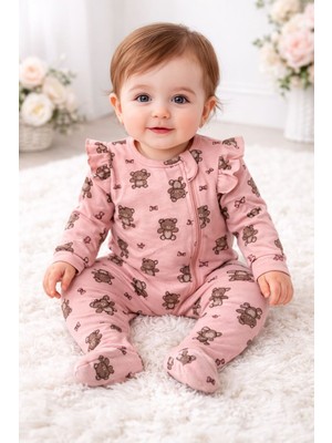 Aki Moda Kids  Kızbebek Ayocık  Desenli Pamuklu Fermuarlı  Yenidoğan Tulum