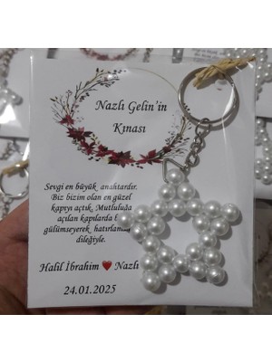 Umut Hediyecilik Kına Hatırası Hediyeliği Inci Yıldız Anahtarlık 8 Adet Kartlı