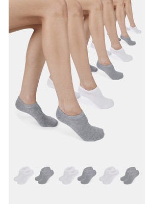 ERENART Bambu Kadın Sneaker Beyaz-Gri Çorap Dikişsiz Görünmez Bilekte Spor Çorap Premium 6'lı Paket
