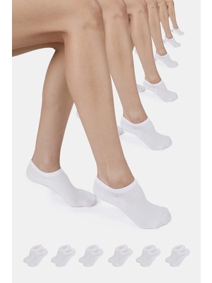 ERENART Bambu Kadın Sneaker Beyaz Çorap Dikişsiz Görünmez Bilekte Spor Çorap Premium 6'lı Paket