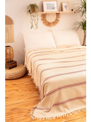 %100 Pamuk Çift Kişilik Püsküllü Pike, Yatak Örtüsü 200X320CM