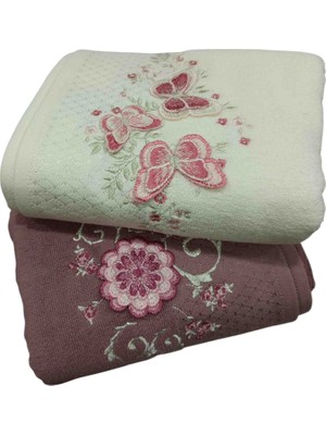 Özdilek 4 Adet Mariposa Nakışlı El Yüz Havlusu 50X90 cm Krem-Mürdüm
