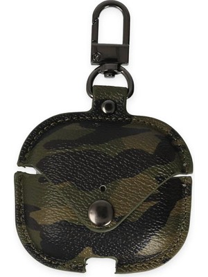 CP120 Airpods 3 (3.nesil) Çanta Kamuflaj Deri Kılıf - Haki Yeşil