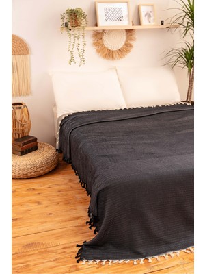 %100 Pamuk Çift Kişilik Püsküllü Pike, Yatak Örtüsü 130X180CM