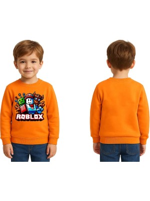 Sedirli Unisex Roblox Baskılı Çocuk Swaetshirt 3 Iplik Şardonlu