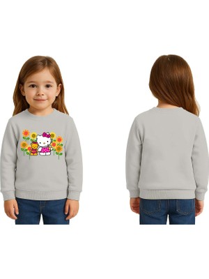Sedirli Unisex Hello Kity Baskılı Çocuk Swaetshirt 3 Iplik Şardonlu