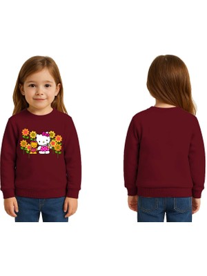 Sedirli Unisex Hello Kity Baskılı Çocuk Swaetshirt 3 Iplik Şardonlu