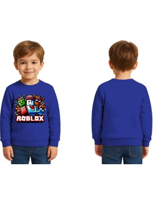 Sedirli Unisex Roblox Baskılı Çocuk Swaetshirt 3 Iplik Şardonlu