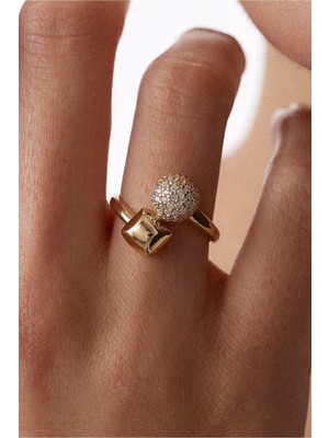 Oroline Kuyumculuk 14 Ayar Altın Geometrik Desenli Şık Kadın Yüzük