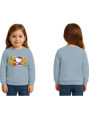 Sedirli Unisex Hello Kity Baskılı Çocuk Swaetshirt 3 Iplik Şardonlu