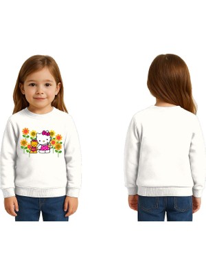 Sedirli Unisex Hello Kity Baskılı Çocuk Swaetshirt 3 Iplik Şardonlu