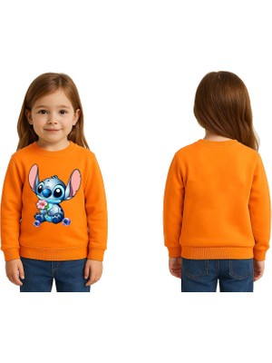 Sedirli Unisex Stitch Baskılı Çocuk Swaetshirt 3 Iplik Şardonlu