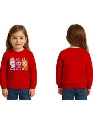 Sedirli Unisex Labubu Baskılı Çocuk Swaetshirt 3 Iplik Şardonlu