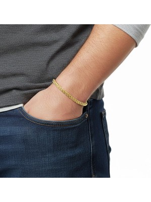 Hg.Aksesuar Erkek Tilki Kuyruğu Çelik Zincir Bileklik 4mm Köşeli