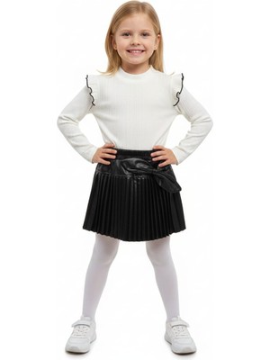 Miss Melinda Deri Etekli Fırfır Detaylı Bluz Kız Çocuk Takım