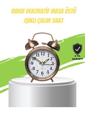 Nostaljik Bronz Metal Alarmlı Masa Saati Büyük Boy Dekoratif ve Şık Tasarım TEKNOBARAN-79895