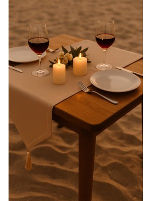 Lüks Runner Masa Örtüsü Rustik Şık Püsküllü Dekoratif Masa Örtüsü 35X150 cm