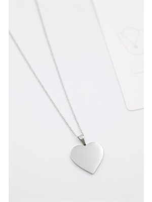 Royaleks Küçük Kalp Plaka Kolye - Gümüş