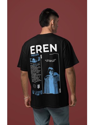 Sevbano Eren Jaeger Attack On Titan Sırt Baskılı Unisex Oversize Karakter Anime Tişört