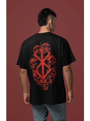 Sevbano Berserk Guts Logo Sırt Baskılı Unisex Oversize Anime Karakter Tişört