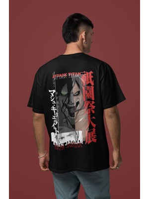 Sevbano Attack On Titan Eren Jaeger Sırt Baskılı Unisex Oversize Anime Tişört