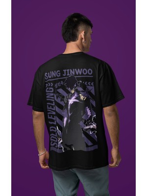 Sevbano Solo Leveling Sung Jin Woo Sırt Baskılı Unisex Oversize Anime Tişört