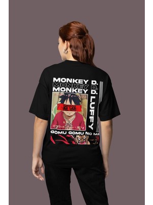 Sevbano Monkey D. Luffy Sırt Baskılı Unisex Oversize One Piece Anime Tişört