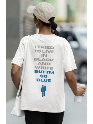 Sevbano Tasarım Billie Eilish Sırt Baskılı Unisex Oversize Şarkıcı Tişört