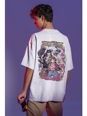 Sevbano One Piece Monkey D. Luffy Sırt Baskılı Unisex Oversize Anime Tişört