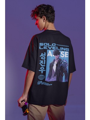 Sevbano Solo Leveling Arise Sırt Baskılı Unisex Oversize Anime Karakteri Tişört