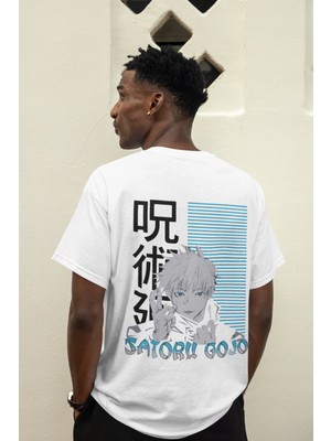 Sevbano Jujutsu Kaisen Gojo Satoru Sırt Baskılı Unisex Oversize Anime Tişört