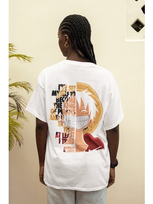 Sevbano Monkey D. Luffy One Piece Sırt Baskılı Unisex Oversize Anime Tişört