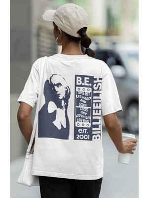 Sevbano Tasarım Billie Eilish Sırt Baskılı Unisex Oversize Şarkıcı Tişört