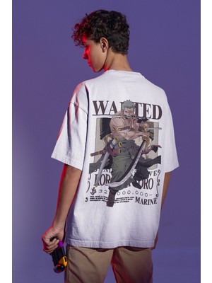 Sevbano Wanted Roronoa Zoro Sırt Baskılı Unisex Oversize One Piece Anime Tişört