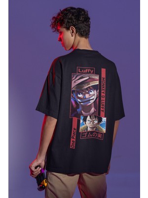 Sevbano Monkey D. Luffy Sırt Baskılı Unisex Oversize One Piece Anime Tişört