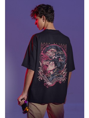Sevbano Attack On Titan Eren Yeager Sırt Baskılı Unisex Oversize Anime Tişört